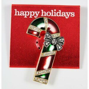 Christmas Happy Holidays Candy Cane Pin Enamel & Crystals